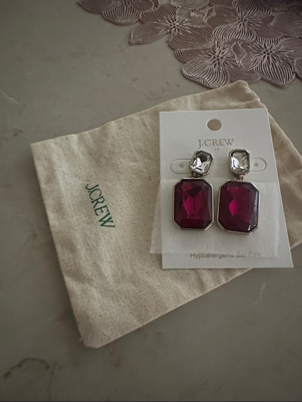 J. Crew Fuchsia Rectangular Gem Drop Earrings